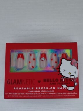 NWT Glamnetic Sanrio Hello Kitty Collab Red French Tips Reusable Press On Nails